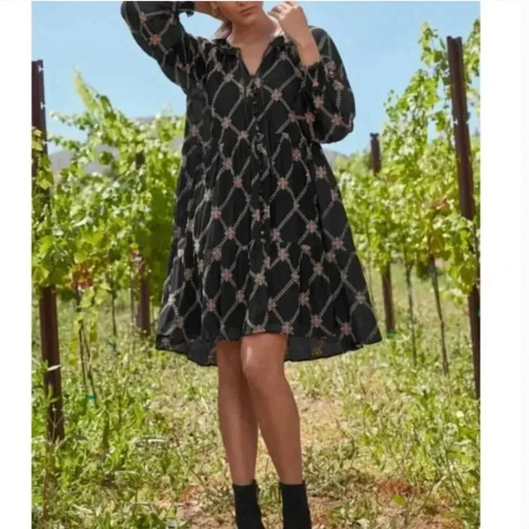 Johnny Was Jackie Floral Embroidered Sheer Bohemian Mini Dress Size XS - Picture 6 of 11